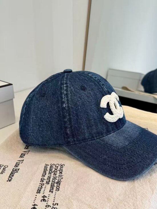 Chanel Blue Denim Baseball Cap with White CC Logo main image 6